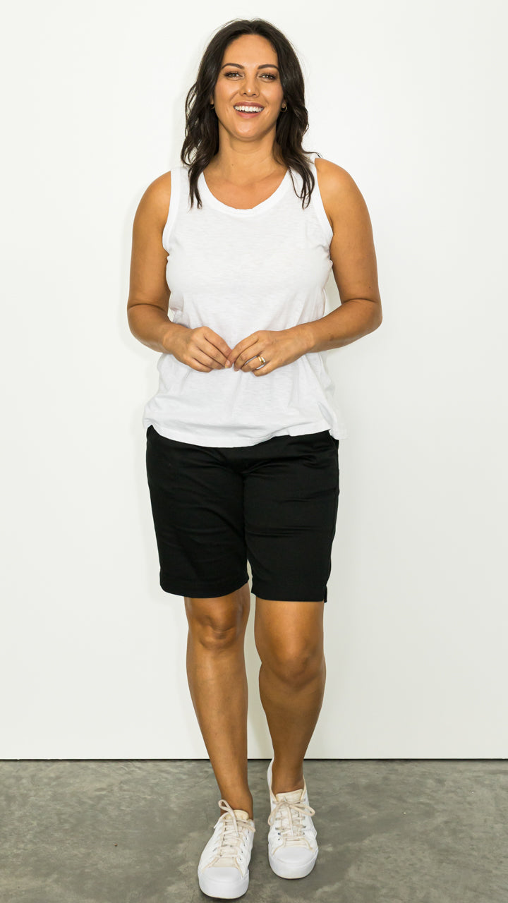 Shabby Sisters | New Arrivals | Drill Shorts | Tailored Shorts | Black Shorts | Relaxed Fit | Knee Length Shorts | Dress Shorts | Zip and Button Close | Front Pockets | Cotton Shorts | True to Size | Sizes Available 8 to 16 |