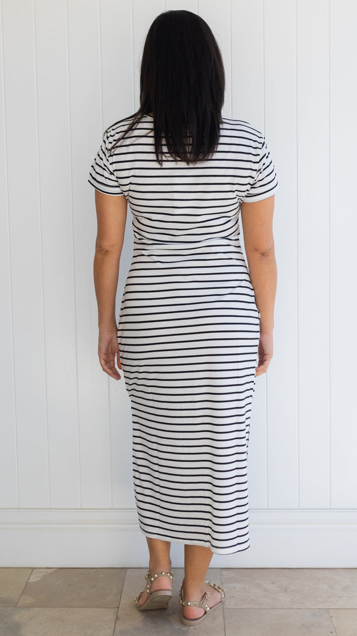 Shabby Sisters | New Arrivals | Striped Dress | Round Neckline | Short Sleeves | Side Pockets | Small Side Splits | Size Available Small to X Large | Great Wardrobe Basic 