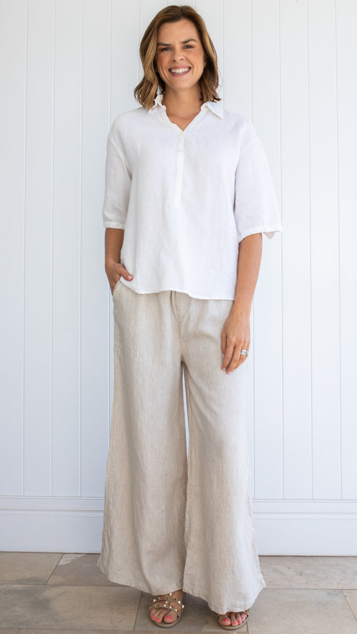 Flared Linen Trousers - Cream - Ladies
