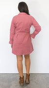 Shabby Sisters | Denim Dress | Rose Colour | Long Sleeves | Frill Cuff Sleeve | Button Through | Collar 