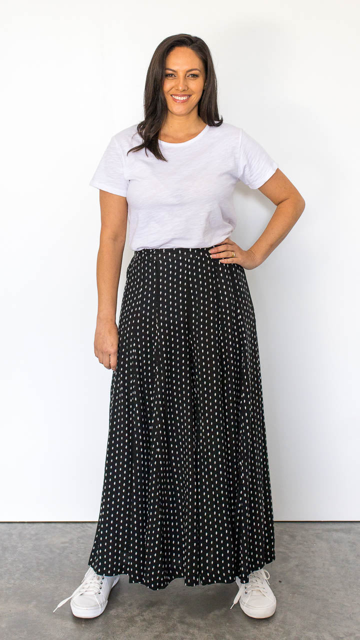 Shabby Sisters | New Arrivals | Rhett Palazzo Pants | Wide Leg Pants | Black with White Spot | Easy to Wear | Elastic Waistband at Back | Size S - XL | Classic Style  